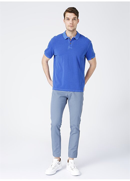 Network Polo Yaka Düz Mavi Kısa Kol Erkek T-Shirt 2