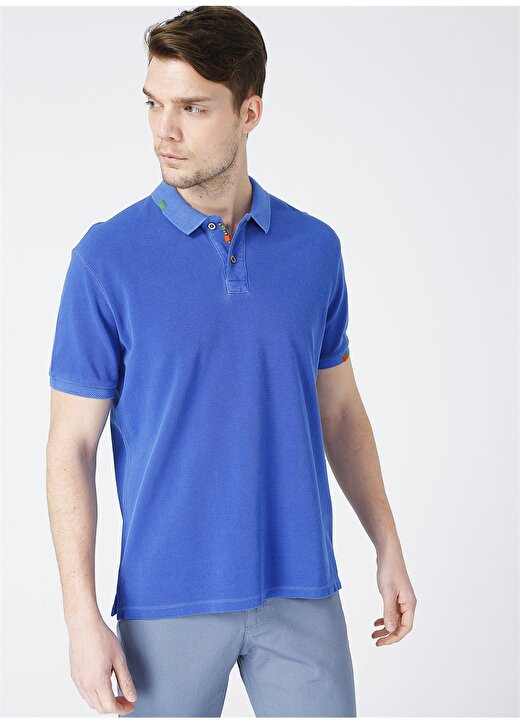 Network Polo Yaka Düz Mavi Kısa Kol Erkek T-Shirt 3