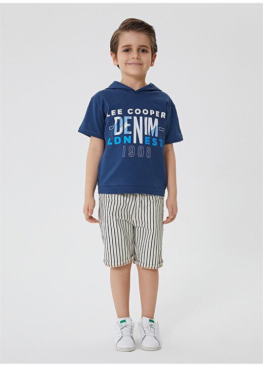 Lee Cooper Kapüşonlu Kısa Kol Baskılı Mavi Erkek Çocuk T-Shirt 1