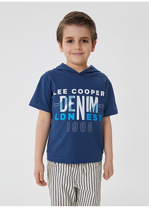 Lee Cooper Kapüşonlu Kısa Kol Baskılı Mavi Erkek Çocuk T-Shirt 2