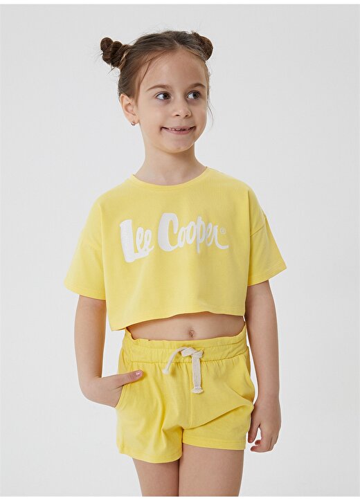 Lee Cooper Baskılı Bisiklet Yaka Crop Kısa Kol Sarı Kız Çocuk T-Shirt 2