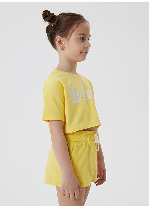 Lee Cooper Baskılı Bisiklet Yaka Crop Kısa Kol Sarı Kız Çocuk T-Shirt 3