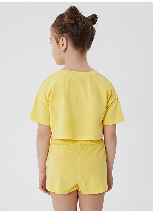 Lee Cooper Baskılı Bisiklet Yaka Crop Kısa Kol Sarı Kız Çocuk T-Shirt 4