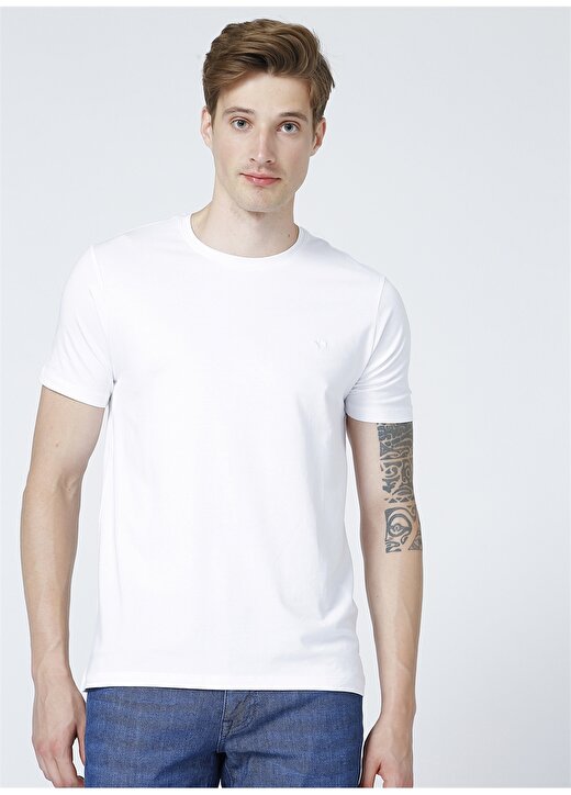 Fabrika Beyaz Erkek Basic Modal T-Shirt ROMEOY 1