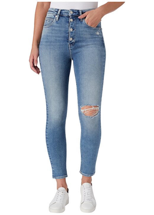 Calvin Klein Jeans Yüksek Bel Dar Paça Super Skinny Düz Mavi Kadın Denim Pantolon J20J2158841A4 4