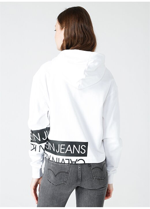 Calvin Klein Jeans Kapüşonlu Standart Kalıp Baskılı Beyaz Kadın Sweatshirt J20J215262YAF 4