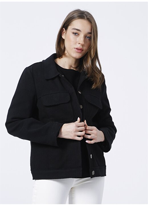 Fabrika Comfort CM-NS323 Gömlek Yaka Basic Siyah Kadın Ceket 3