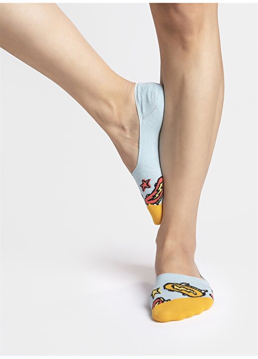 ONE TWO Socks Desenli Mavi Kadın Babet Çorabı 2