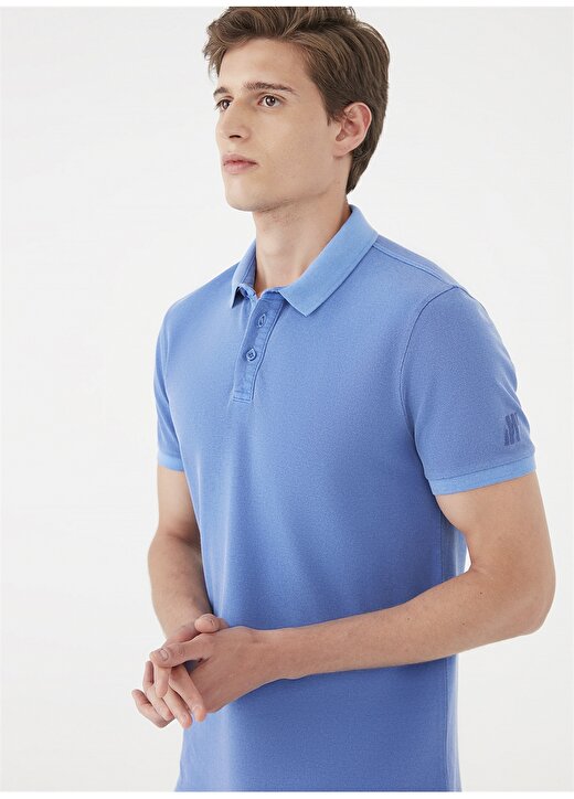 Mavi Polo Yaka Rahat Düz Mavi Erkek Polo T-Shirt 2