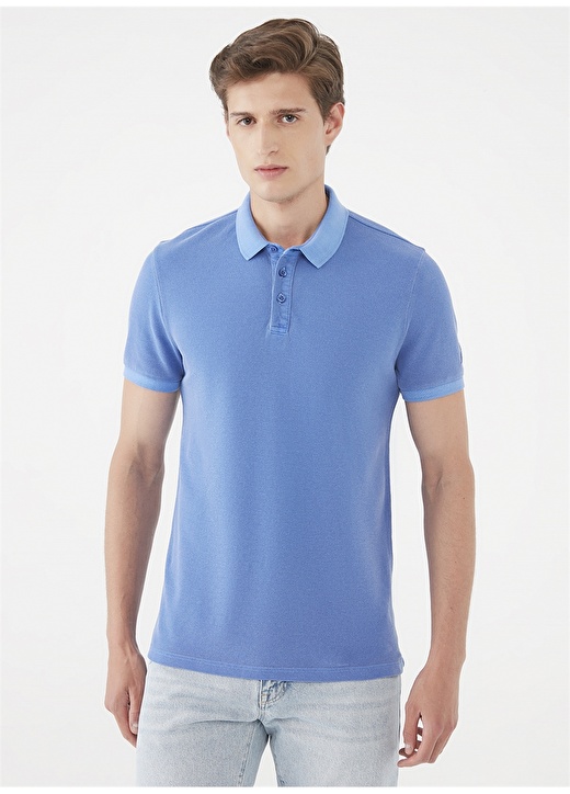 Mavi Polo Yaka Rahat Düz Mavi Erkek Polo T-Shirt 3