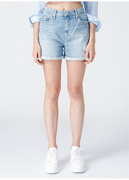 Calvin Klein Jeans Normal Bel Düz Mavi Kadın Şort MOM SHORT 2