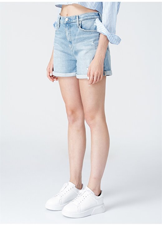 Calvin Klein Jeans Normal Bel Düz Mavi Kadın Şort MOM SHORT 3