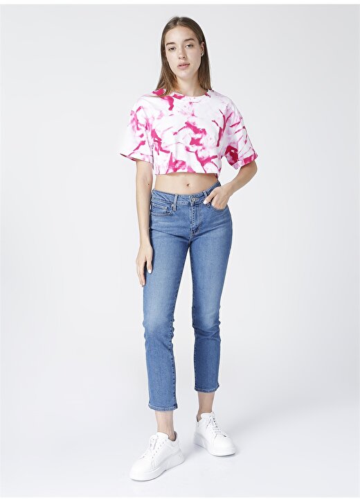 Calvin Klein Jeans Bisiklet Yaka Normal Kalıp Desenli Pembe Kadın T-Shirt MARBLE AOP CROPPED TEE 2