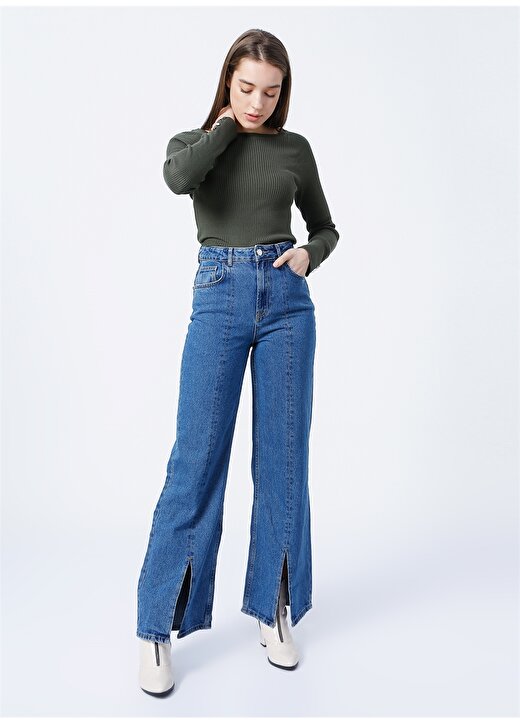 Fabrika Yüksek Bel Geniş Fit Mavi Kadın Denim Pantolon - BARSEL 1