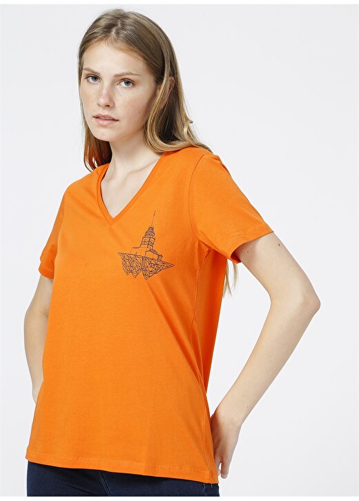 İst X Boyner V Yaka Kısa Kollu Turuncu Kadın T-Shirt 1