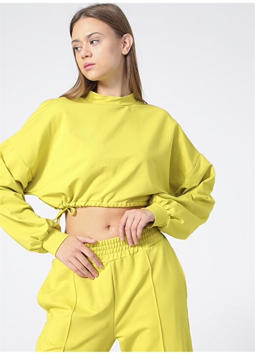 Limon VENEZYA Dik Yaka Düşük Omuz Yeşil Kadın Sweatshirt 1