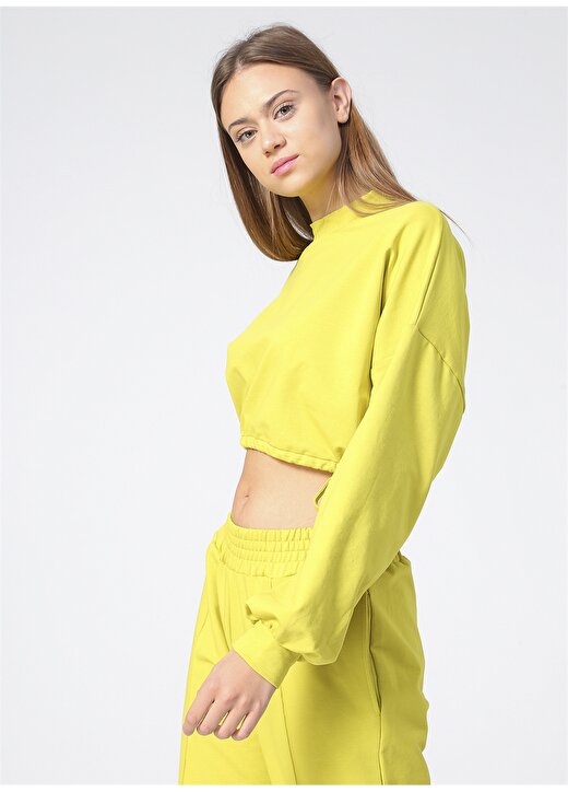 Limon VENEZYA Dik Yaka Düşük Omuz Yeşil Kadın Sweatshirt 3