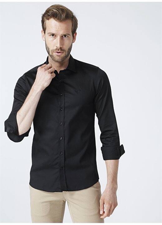 Beymen Business Klasik Gömlek Yaka Slim Fit Düz Siyah Erkek Gömlek 1