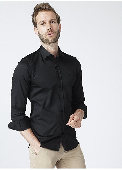 Beymen Business Klasik Gömlek Yaka Slim Fit Düz Siyah Erkek Gömlek 3