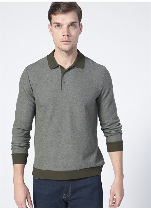Fabrika Comfort Polo Yaka Regular Fit Haki Erkek Sweatshirt 3