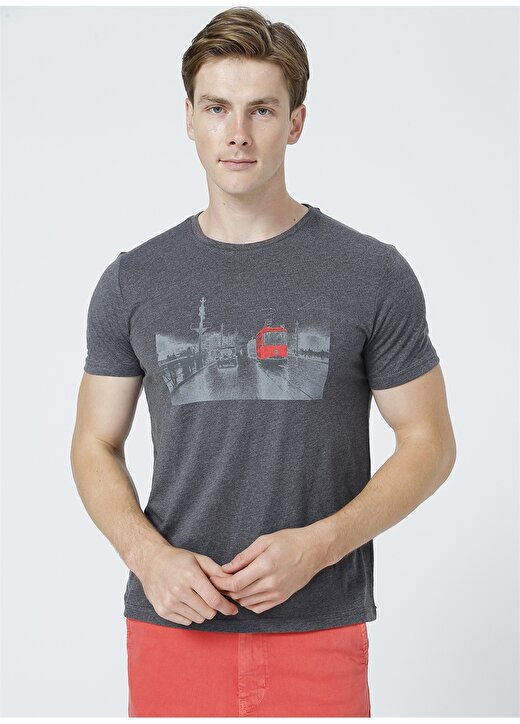 İst X Boyner O Yaka Kısa Kollu Basic Antrasit Erkek T-Shirt 4