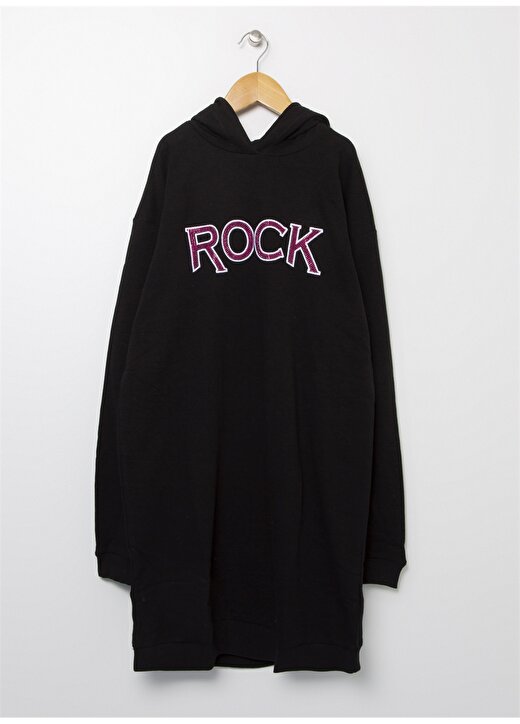 Funky Rocks RFG-28 Siyah Kapüşonlu Kız Çocuk Baskılı Elbise 4