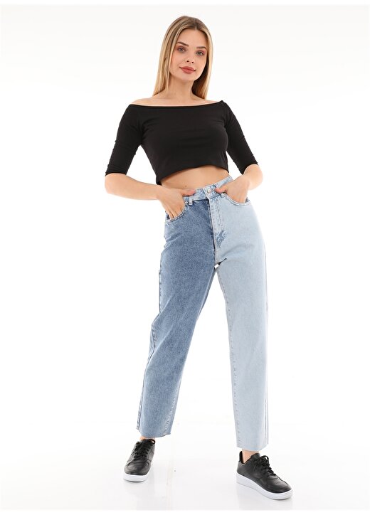 Darkly Jeans Süper Yüksek Bel Mom Fit Kırpık Paça Açık Mavi Kadın Denim Pantolon 1