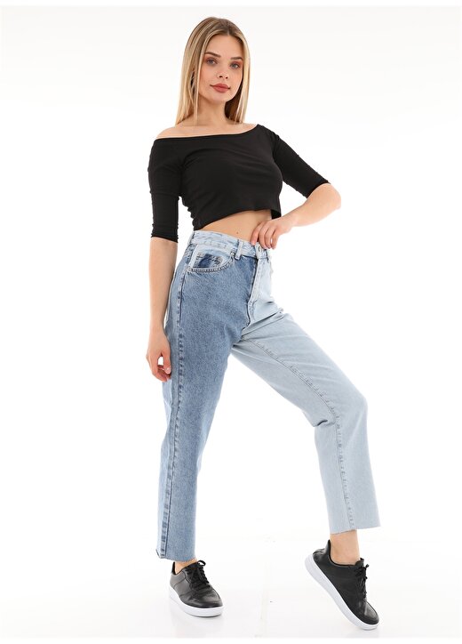 Darkly Jeans Süper Yüksek Bel Mom Fit Kırpık Paça Açık Mavi Kadın Denim Pantolon 3