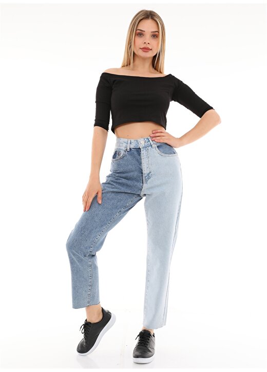 Darkly Jeans Süper Yüksek Bel Mom Fit Kırpık Paça Açık Mavi Kadın Denim Pantolon 4