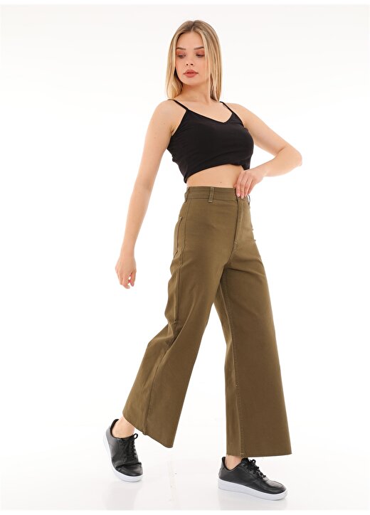 Darkly Jeans Süper Yüksek Bel Oversize Haki Kadın Dikişsiz Denim Pantolon 1