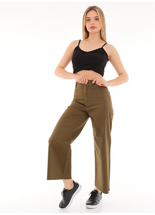 Darkly Jeans Süper Yüksek Bel Oversize Haki Kadın Dikişsiz Denim Pantolon 3