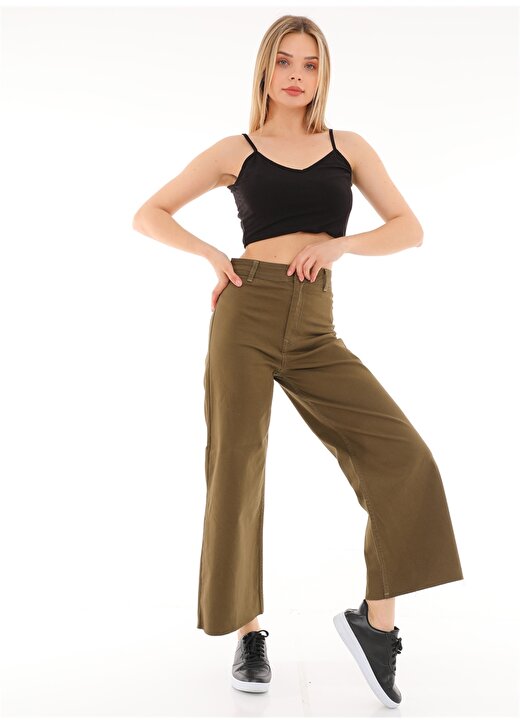 Darkly Jeans Süper Yüksek Bel Oversize Haki Kadın Dikişsiz Denim Pantolon 4