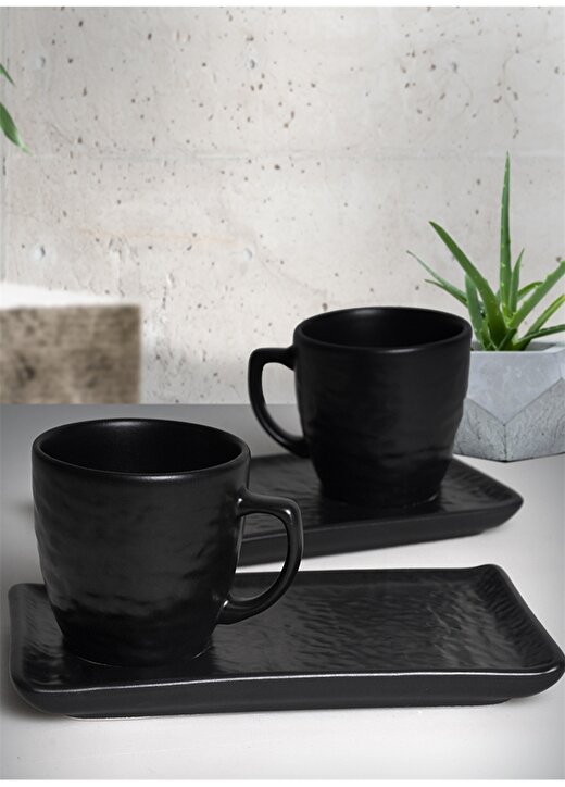 Keramika Mat Siyah Doğaltaş 2 Kişilik Kahve Sunum Seti 1