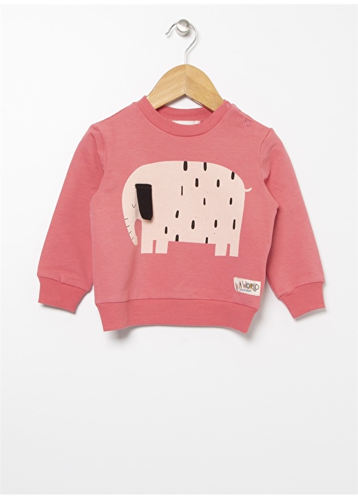 Mammaramma 21WG-29 Koyu Pembe Bisiklet Yaka Bebek Baskılı Sweatshirt 1