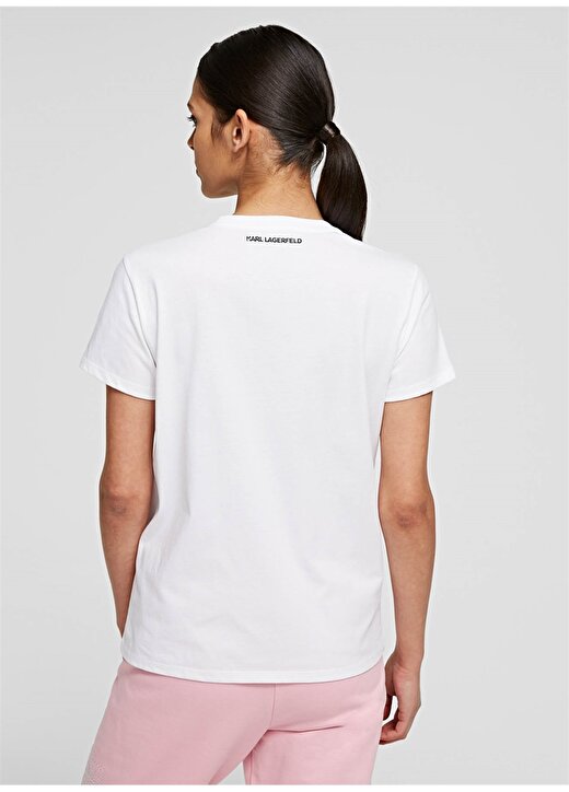 Karl Lagerfeld Taş Logolu Bisiklet Yaka Kısa Kollu Beyaz Kadın T-Shirt 2