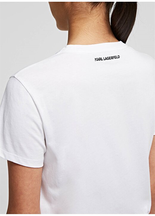 Karl Lagerfeld Taş Logolu Bisiklet Yaka Kısa Kollu Beyaz Kadın T-Shirt 3