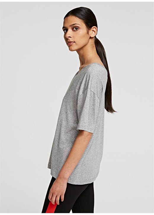 Karl Lagerfeld Logolu V Yaka Gri Melanj Kadın T-Shirt 3