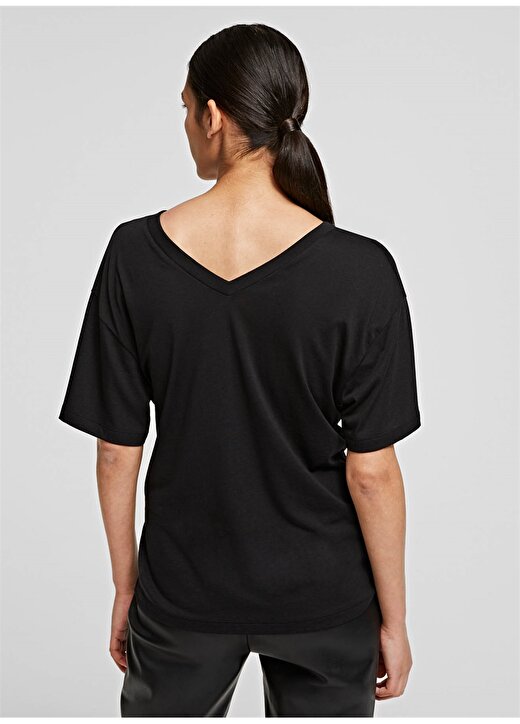Karl Lagerfeld Logolu V Yaka Kısa Kollu Siyah Kadın T-Shirt 2