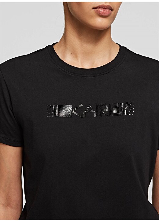 Karl Lagerfeld Taş Logolu Siyah Kadın T-Shirt 4