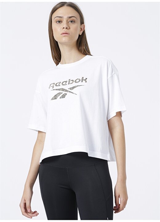Reebok H41352 Cl Ap Graphic Bisiklet Yaka Oversized Beyaz Kadın T-Shirt 3