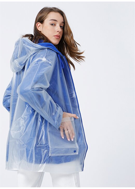 Mavi 110871-35049 Kapüşonlu Normal Kalıp Saks Kadın Yağmurluk 2