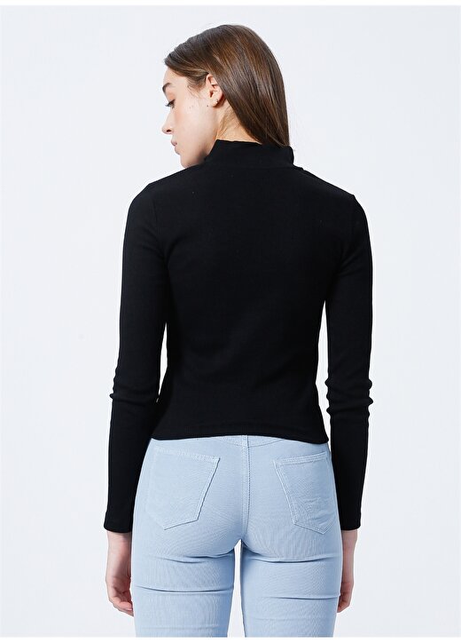 Mavi 1610000-900 Fermuarlı Uzun Kollu Normal Kalıp Siyah Kadın T-Shirt 4