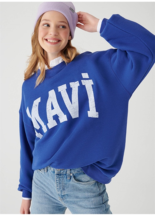 Mavi 1610042-70898 Bisiklet Yaka Uzun Kollu Rahat Kalıp Lacivert Kadın Sweatshirt 1