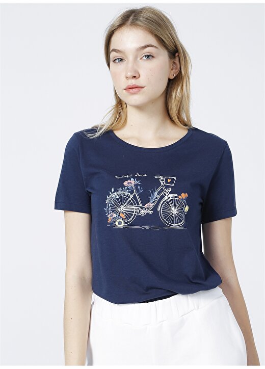 Mavi 1610164-70488 Bisiklet Yaka Koyu Lacivert Kadın T-Shirt 3