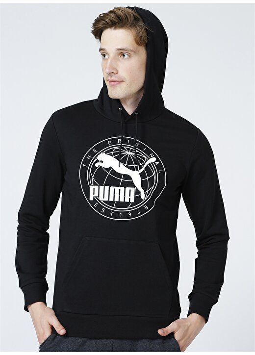 Puma 67078302 Mens Graphic Hoodie Tr Kapüşonlu Baskılı Siyah Erkek Sweatshirt 1