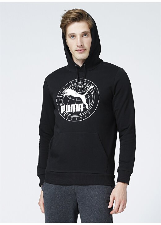 Puma 67078302 Mens Graphic Hoodie Tr Kapüşonlu Baskılı Siyah Erkek Sweatshirt 3