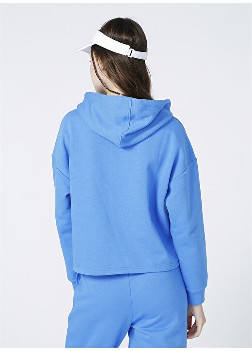 Only Kapüşonlu Cropped Fit Düz Mavi Kadın Sweatshirt 4