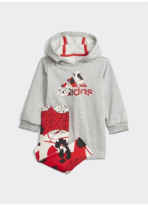 Adidas I Dress Set Gri - Kırmızı Kız Çocuk Eşofman Takımı 1