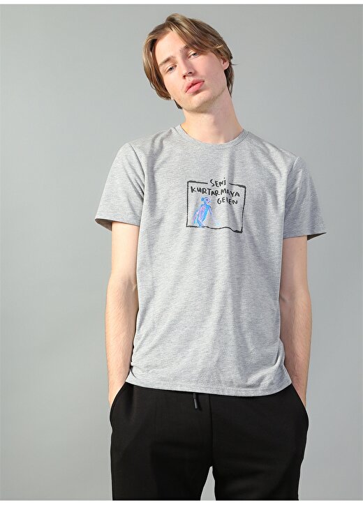 Cem Güventürk X Boyner O Yaka Basic Baskılı Gri Erkek T-Shirt 2