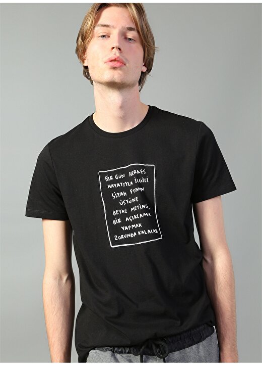 Cem Güventürk X Boyner O Yaka Basic Baskılı Siyah Erkek T-Shirt 2